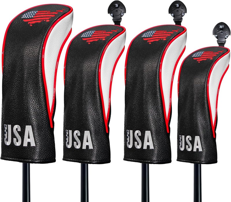 Frimon Golf Club Head Covers,4pcs or 1pc USA Golf Head Covers for Woods and Driver Fairway Hybrid - PU Leather Mallet Blade Putter for Men Women Golf Enthusiast - Image 1